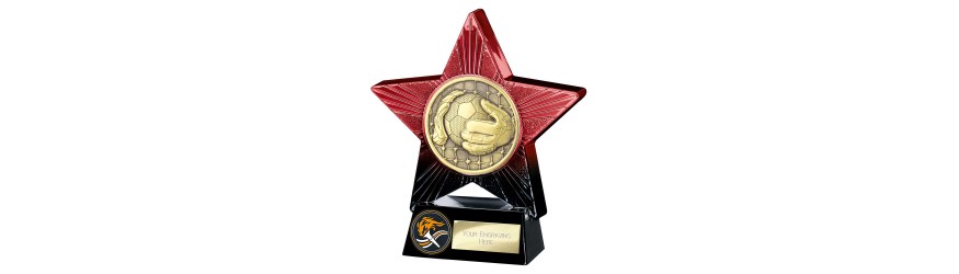 SUPERSTAR RED FOOTBALL GOALKEEPER RESIN TROPHY - 2 SIZES - 11CM & 14CM SUPERSTAR RED FOOTBALL GOALKEEPER RESIN TROPHY - 2 SIZES - 11CM & 14CM